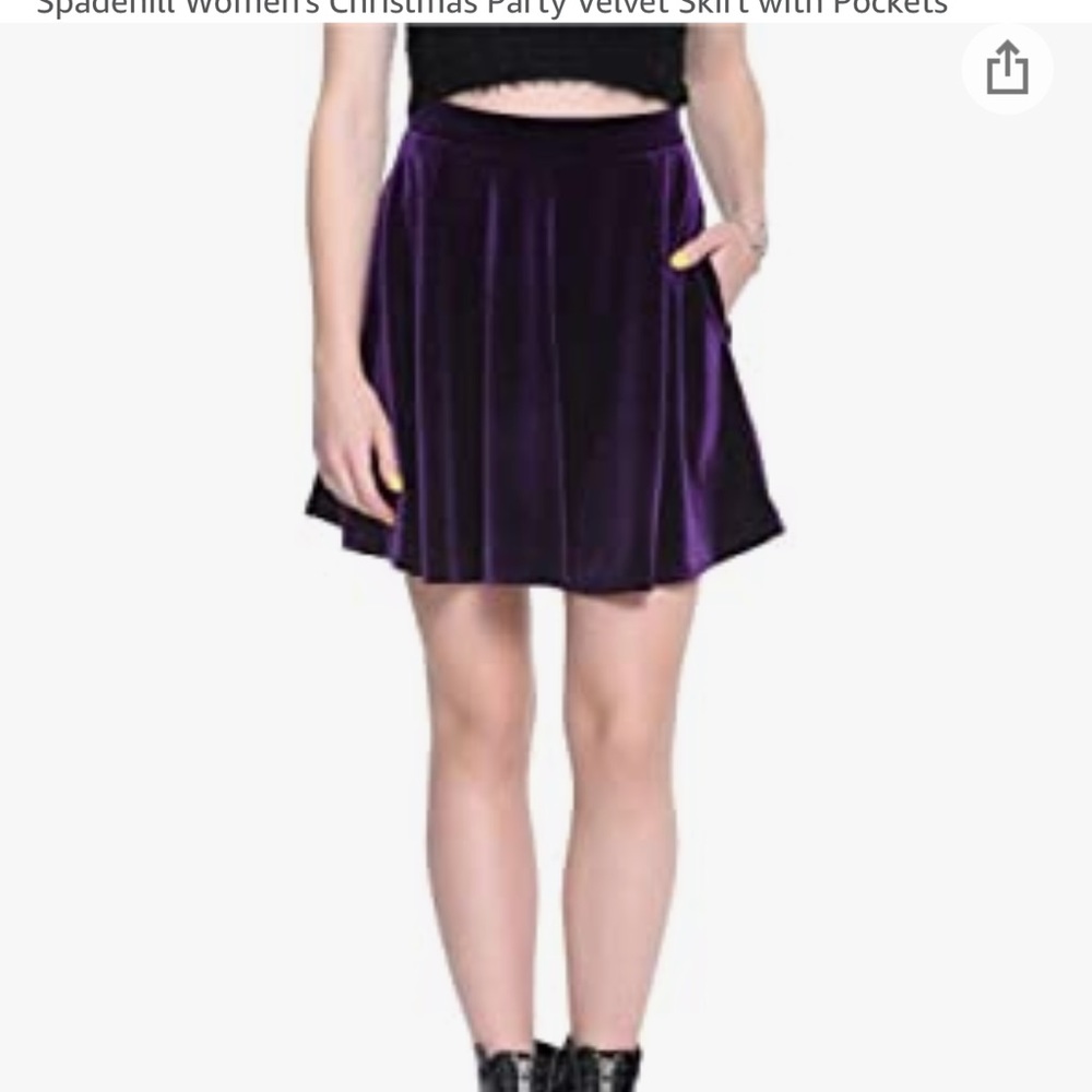 Spadehill Women’s Christmas Party Velvet Skirt with Pockets - Purple - Size L